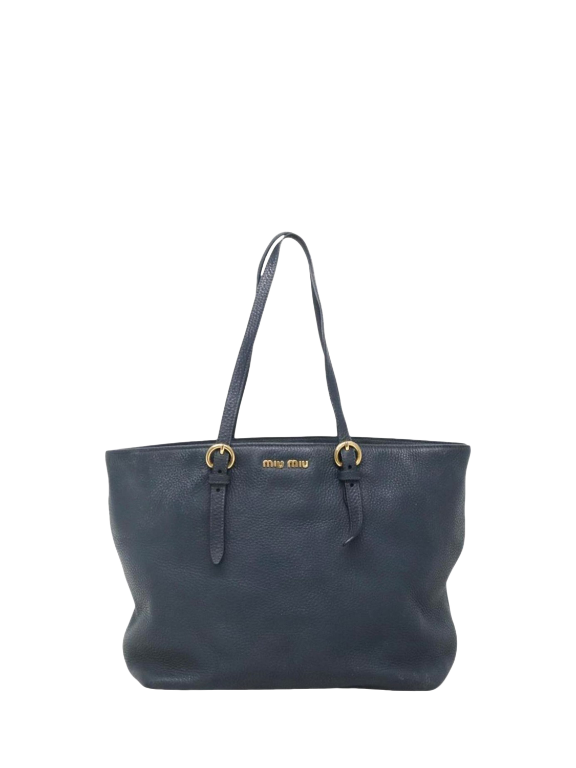 Product image 1 of 10, which shows Pre-loved Miu Miu Leather Tote Bag, Dark Blue
