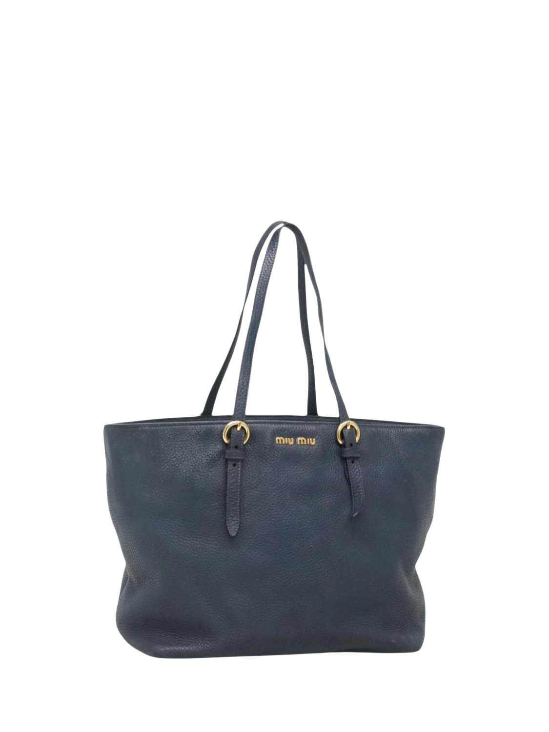 Product image 2 of 10, which shows Pre-loved Miu Miu Leather Tote Bag, Dark Blue