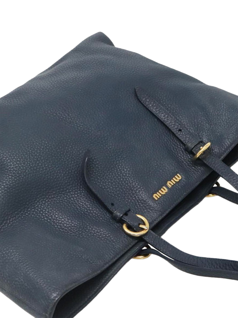 Product image 6 of 10, which shows Pre-loved Miu Miu Leather Tote Bag, Dark Blue