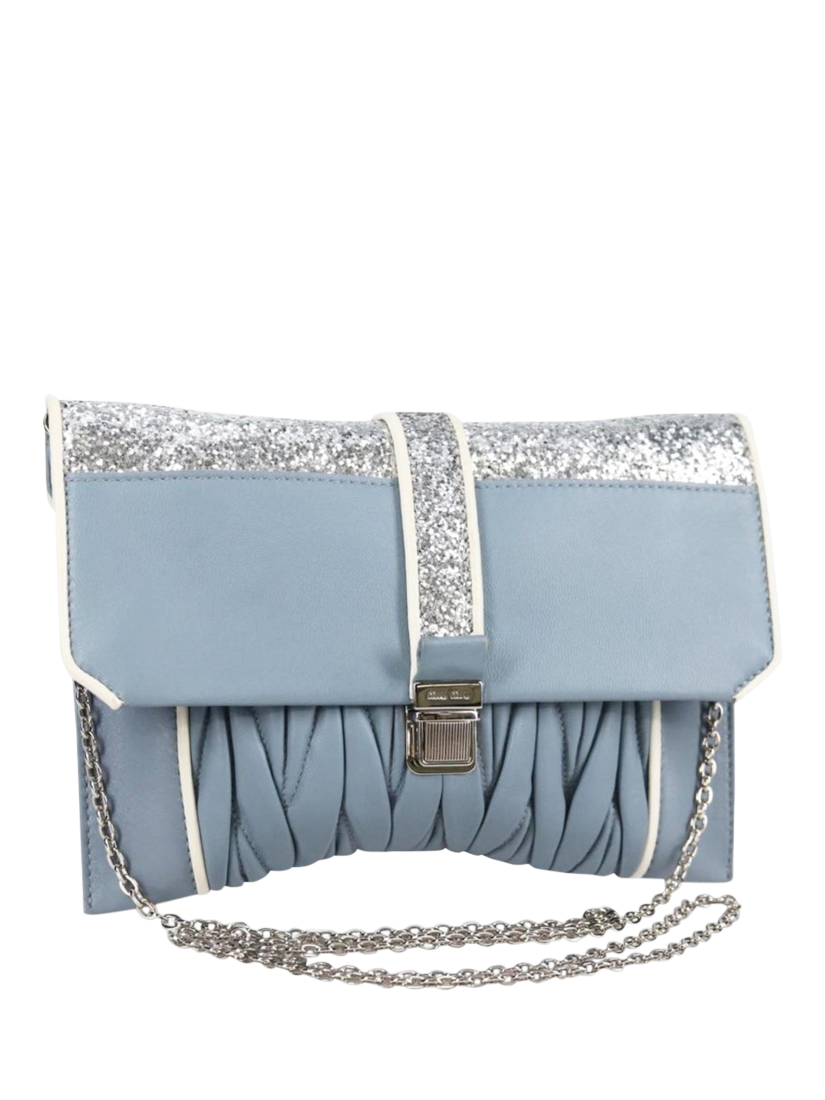 Product image 2 of 10, which shows Pre-loved Miu Miu Matelasse Leather Chain Bag, Light Blue