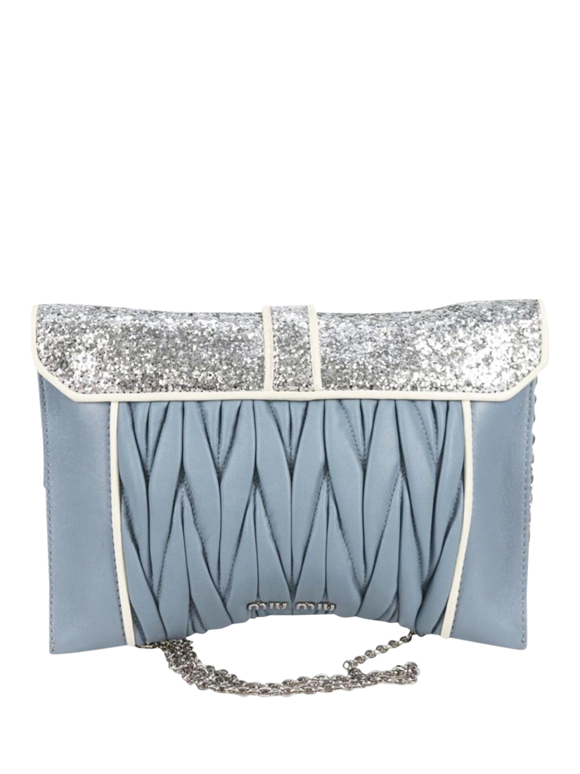 Product image 3 of 10, which shows Pre-loved Miu Miu Matelasse Leather Chain Bag, Light Blue