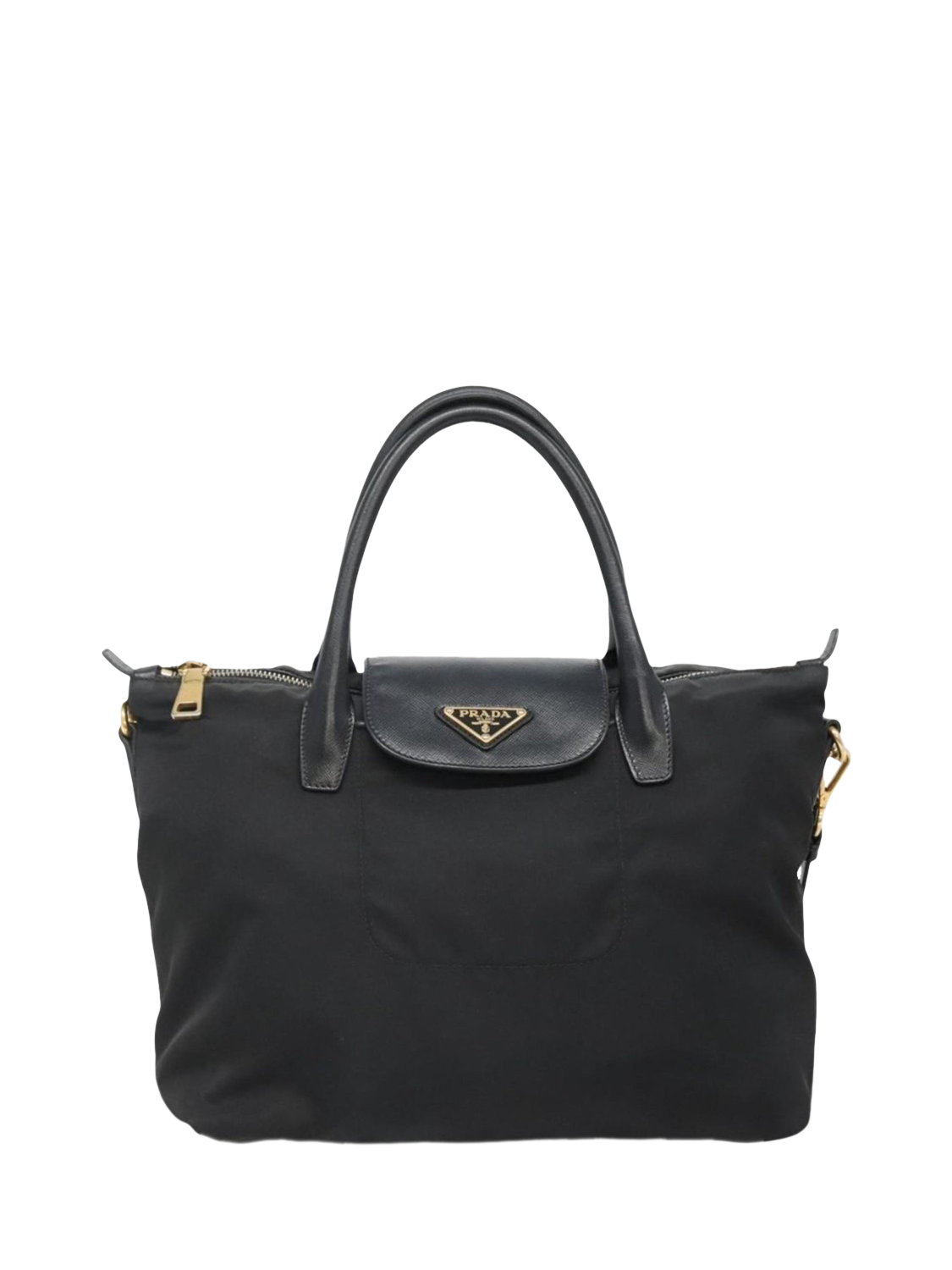 Product image 2 of 10, which shows Pre-loved Prada Nylon Gold Hardware 2-Way Tote Bag, Black