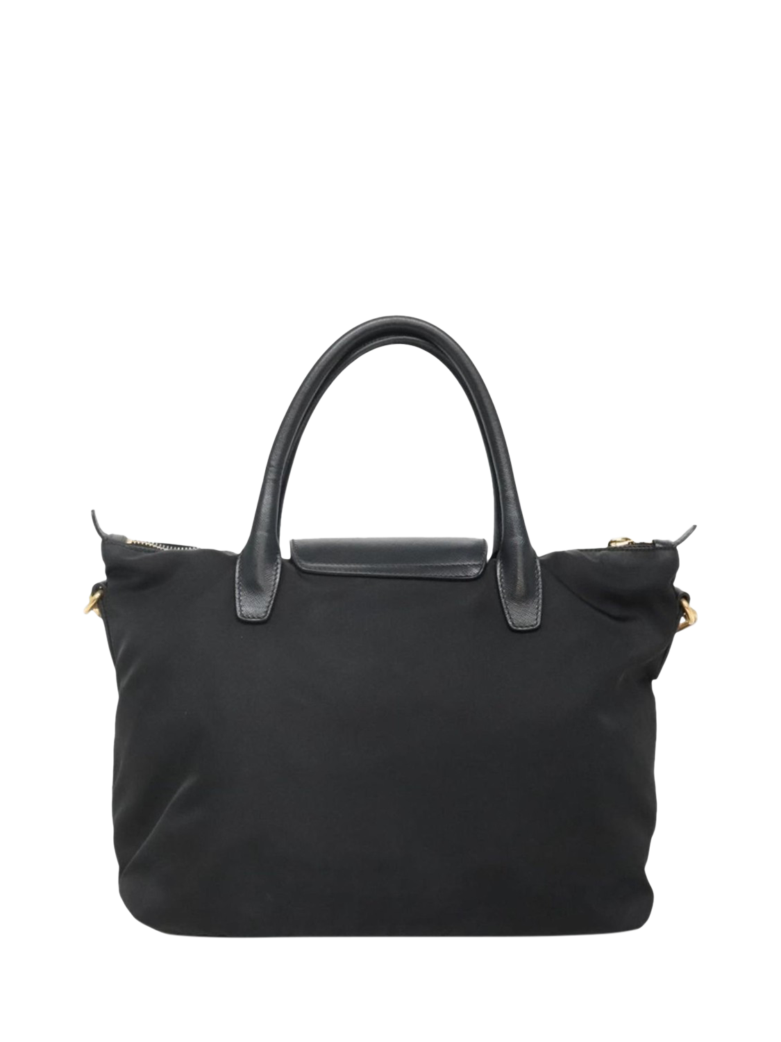 Product image 3 of 10, which shows Pre-loved Prada Nylon Gold Hardware 2-Way Tote Bag, Black