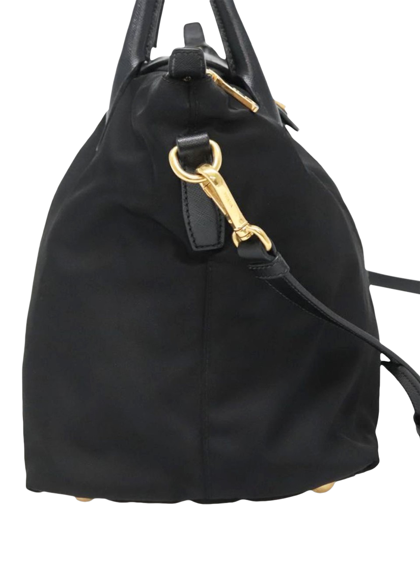 Product image 4 of 10, which shows Pre-loved Prada Nylon Gold Hardware 2-Way Tote Bag, Black