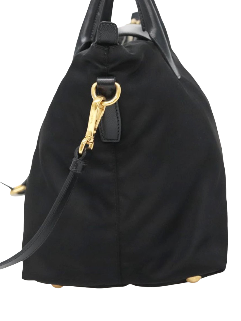 Product image 5 of 10, which shows Pre-loved Prada Nylon Gold Hardware 2-Way Tote Bag, Black