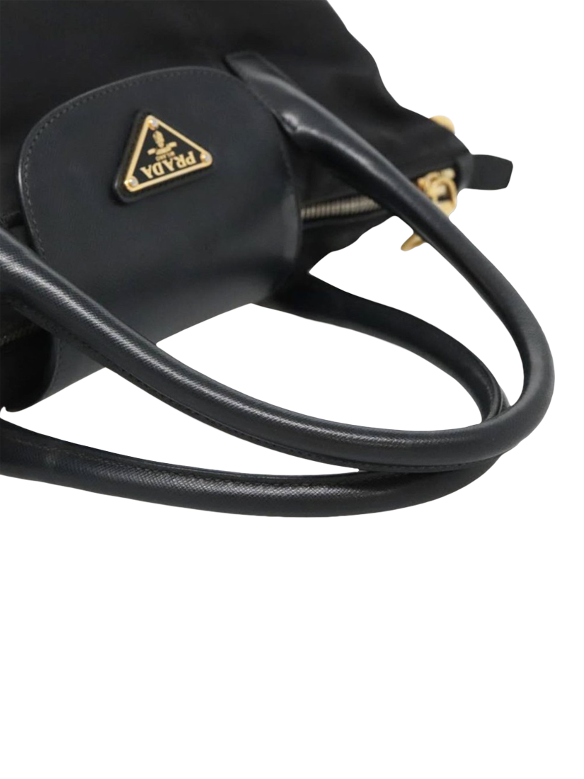 Product image 7 of 10, which shows Pre-loved Prada Nylon Gold Hardware 2-Way Tote Bag, Black