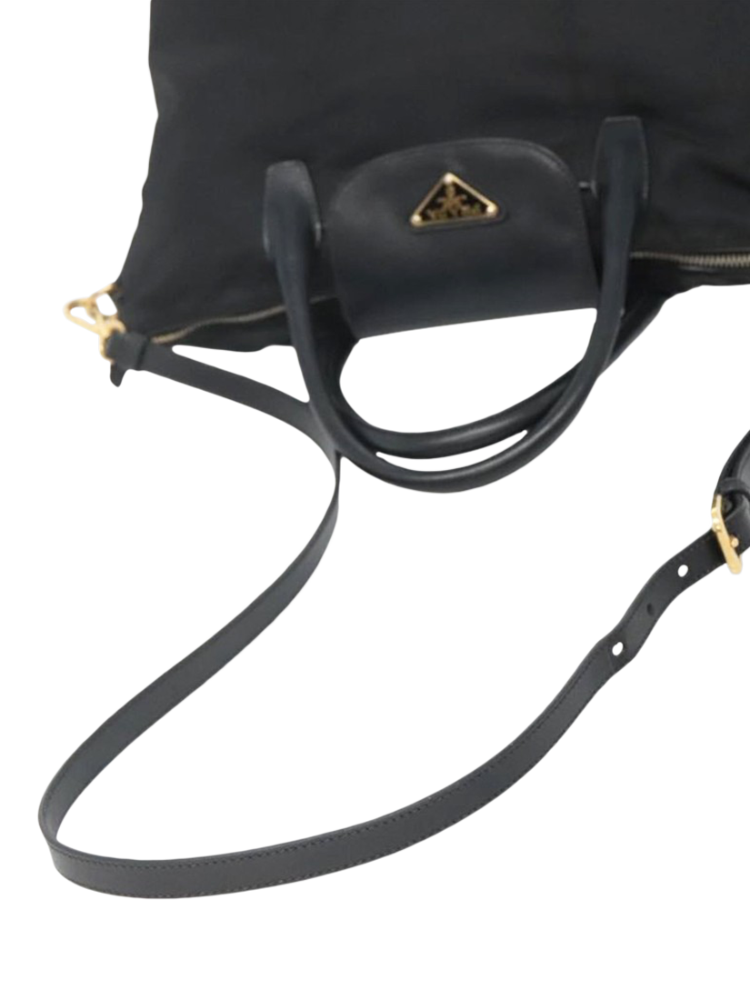 Product image 9 of 10, which shows Pre-loved Prada Nylon Gold Hardware 2-Way Tote Bag, Black