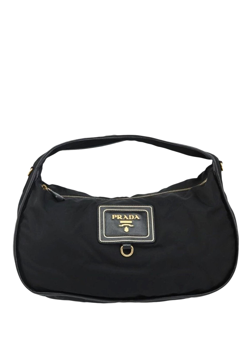 Product image 1 of 10, which shows Pre-loved Prada Nylon Shoulder Bag, Black
