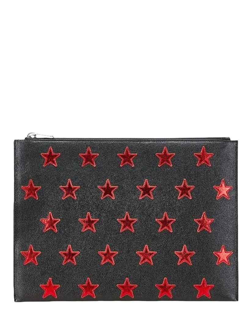 Product image 1 of 10, which shows Pre-loved SAINT LAURENT Star Leather Clutch Bag, Black