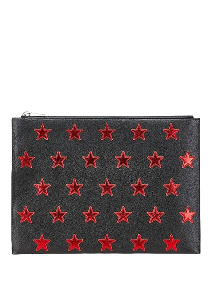 Pre-loved SAINT LAURENT Star Leather Clutch Bag, Black, Black