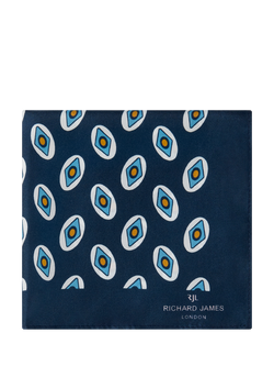 Richard James London Patterned Silk Pocket Square, Navy/Sky, Navy/Sky