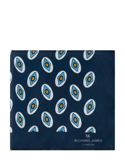 Richard James London Patterned Silk Pocket Square, Navy/Sky, Navy/Sky