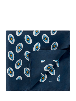 Richard James London Patterned Silk Pocket Square, Navy/Sky - view 2, Navy/Sky