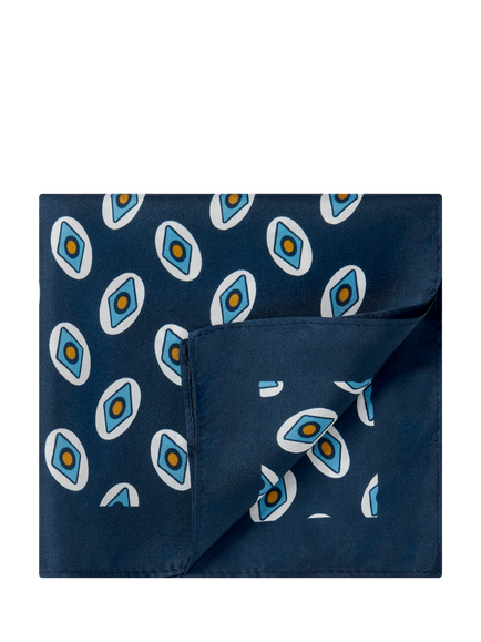 Richard James London Patterned Silk Pocket Square, Navy/Sky - view 2, Navy/Sky