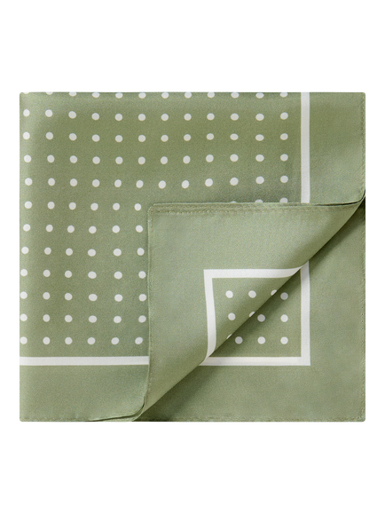Richard James London Polka Dot Silk Pocket Square, Green/White - view 2, Beige White Dot