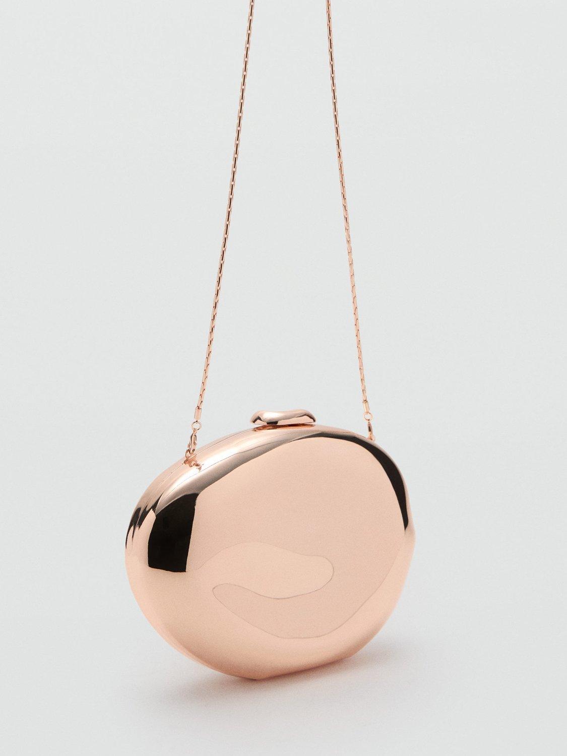 Product image 2 of 4, which shows Mango Metallic Oval Bean Clutch Bag, Gold