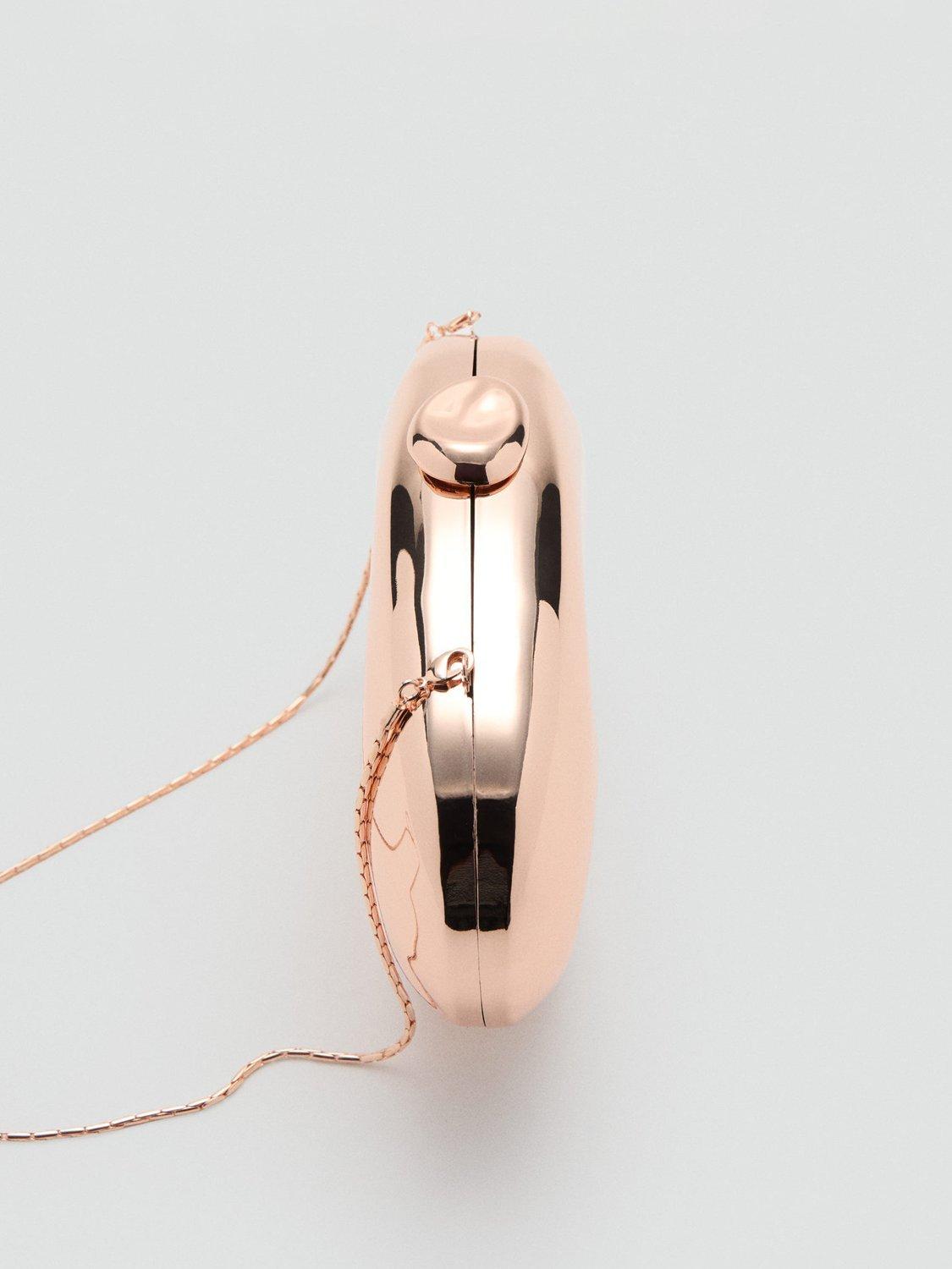 Product image 3 of 4, which shows Mango Metallic Oval Bean Clutch Bag, Gold