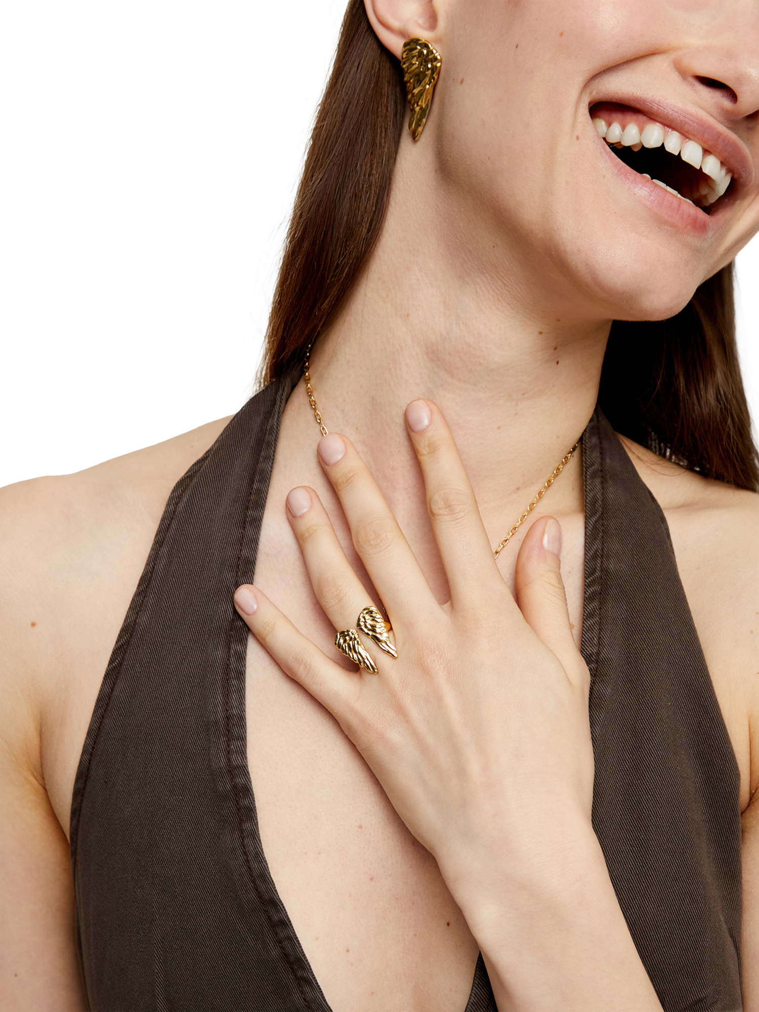 Product image 3 of 3, which shows UNOde50 Ser Invencible Open Wing Ring, Gold, M 1/2