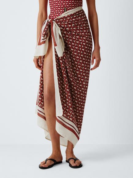 John Lewis Monterey Geo Print Border Sarong, Brown Multi, Brown Multi