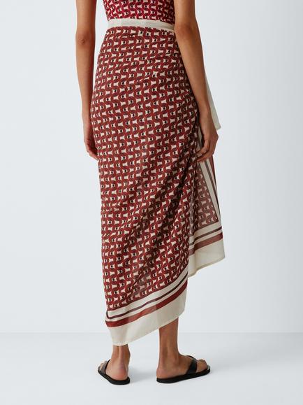 John Lewis Monterey Geo Print Border Sarong, Brown Multi - view 2, Brown Multi