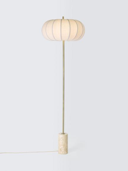 John Lewis Pumpkin Shade Marble Base Floor Lamp, Travertine Stone, Travertine Stone