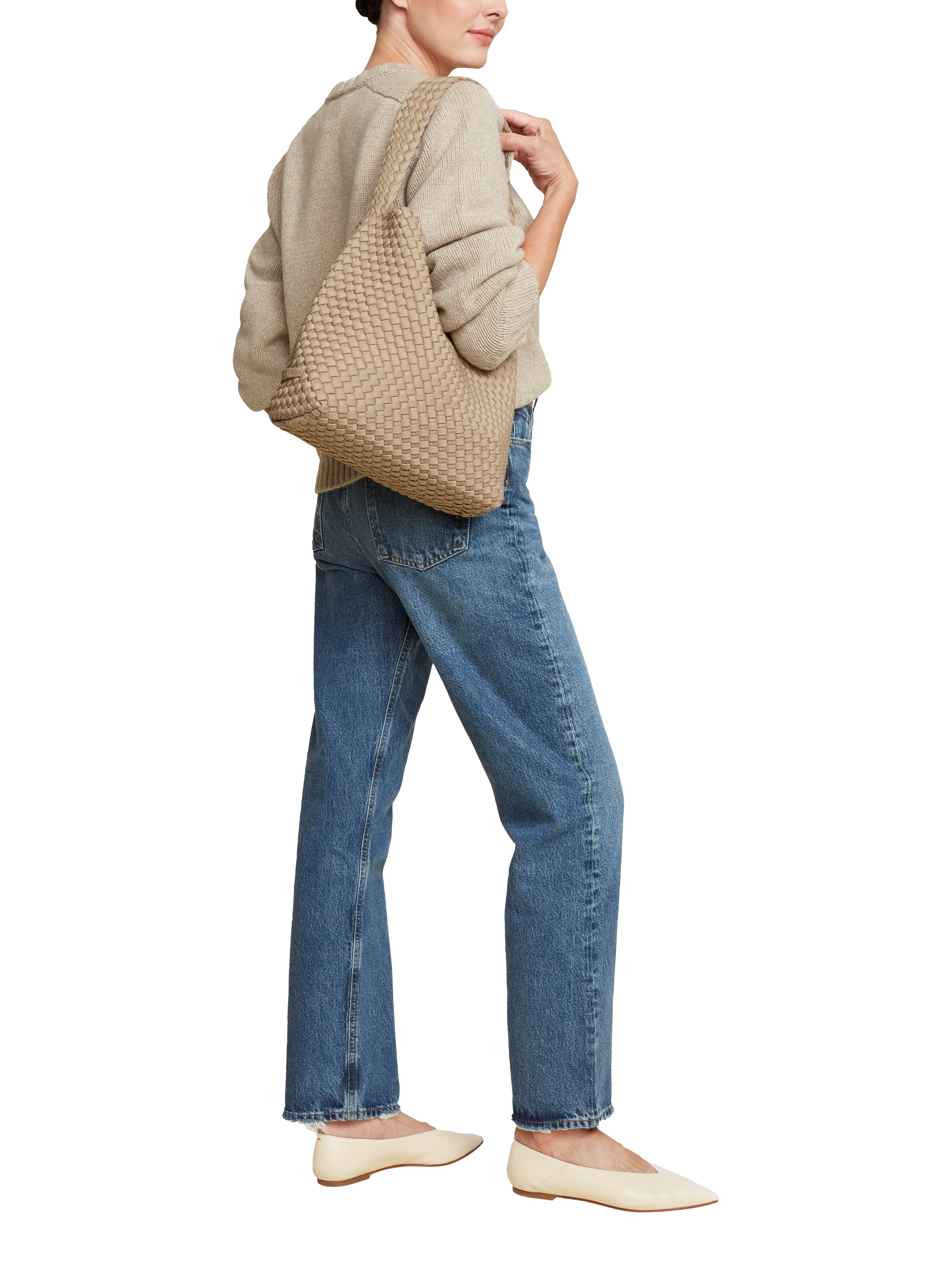 Product image 2 of 5, which shows NAGHEDI Nomad Medium Woven Hobo Bag, Cashmere