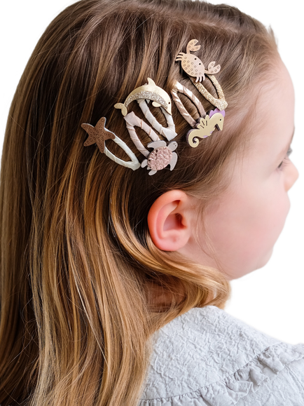 Mimi & Lula Kids' Ocean Life Mini Hair Clips, Pack of 5, Metallic - view 2, Metallic