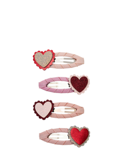 Mimi & Lula Kids' Scalloped Heart Hair Clips, Pack of 4, Pink Multi, Pink Multi