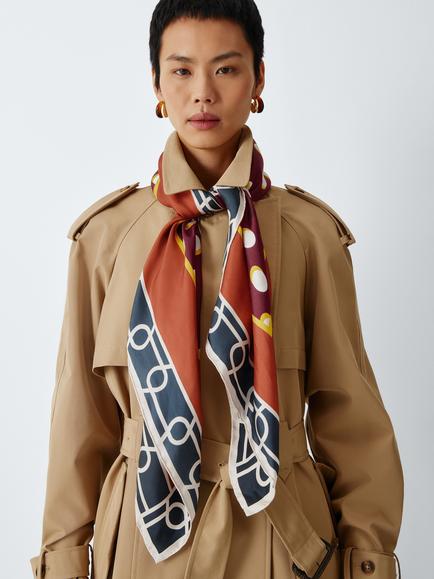 John Lewis Abstract Spot Print Square Silk Scarf, Burgundy/Multi