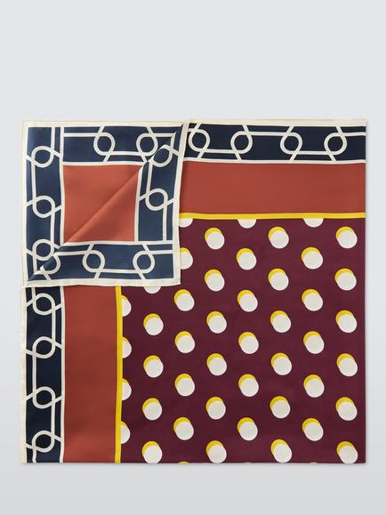 John Lewis Abstract Spot Print Square Silk Scarf - view 2, Burgundy/Multi