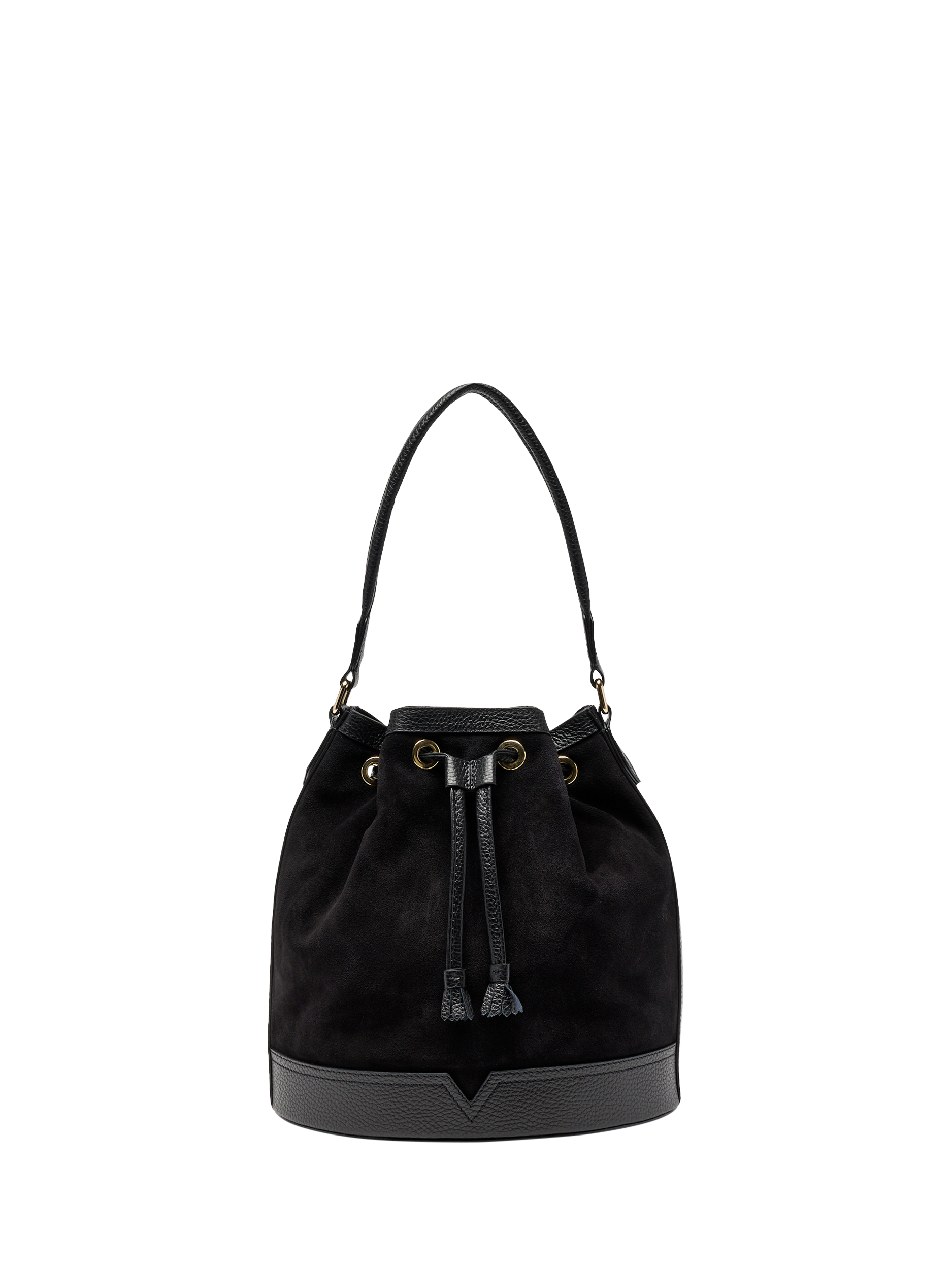 Product image 1 of 5, which shows Russell & Bromley Hessle Leather Bucket Bag, Black
