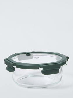 John Lewis X Deliciously Ella Round Glass Storage Container, 970ml, Green, De Green