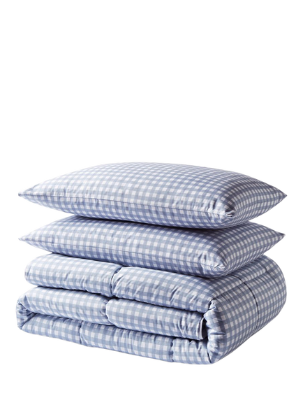 Night Lark Gingham Coverless Duvet & Pillowcase Set, 10.5 Tog, Dusk Blue - view 2, Dusk Blue
