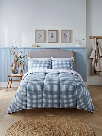 Night Lark Gingham Coverless Duvet & Pillowcase Set, 10.5 Tog, Dusk Blue, Dusk Blue