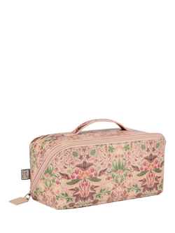 William Morris At Home Strawberry Thief Lay Flat Wash Bag, Pink Strawberry - view 2, Pink Strawberry