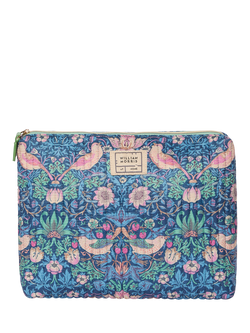 William Morris At Home Strawberry Thief Zip Quilted Wash Bag, Blue, Blue