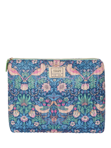 William Morris At Home Strawberry Thief Zip Quilted Wash Bag, Blue, Blue