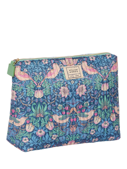 William Morris At Home Strawberry Thief Zip Quilted Wash Bag, Blue - view 2, Blue