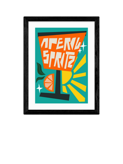 EAST END PRINTS Natalie Cass 'Aperol Spritz Blue' Framed Print, 43.4 x 33.4cm, Black Frame, Multi