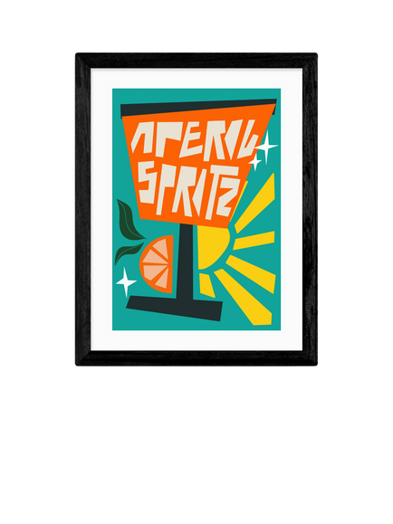 EAST END PRINTS Natalie Cass 'Aperol Spritz Blue' Framed Print, 43.4 x 33.4cm, Black Frame, Multi