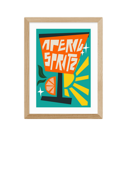 EAST END PRINTS Natalie Cass 'Aperol Spritz Blue' Framed Print, 43.4 x 33.4cm, Oak Frame, Multi