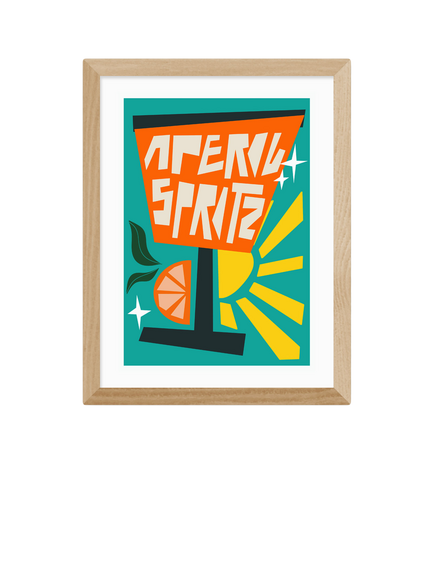 EAST END PRINTS Natalie Cass 'Aperol Spritz Blue' Framed Print, 43.4 x 33.4cm, Oak Frame, Multi