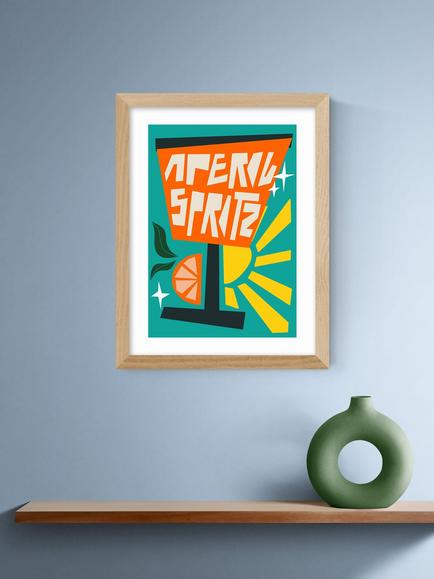 EAST END PRINTS Natalie Cass 'Aperol Spritz Blue' Framed Print, 43.4 x 33.4cm, Oak Frame - view 2, Multi