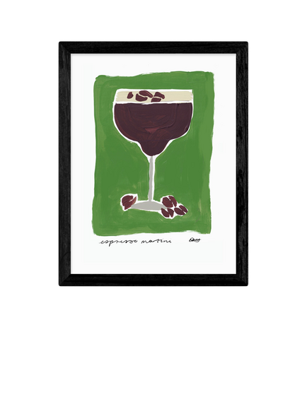 EAST END PRINTS Natalie Cass 'Espresso Martini Green' Framed Print, 43.4 x 33.4cm, Black Frame, Multi Multi
