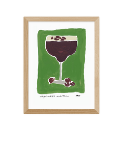 EAST END PRINTS Natalie Cass 'Espresso Martini Green' Framed Print, 43.4 x 33.4cm, Oak Frame, Multi Multi