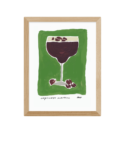 EAST END PRINTS Natalie Cass 'Espresso Martini Green' Framed Print, 43.4 x 33.4cm, Oak Frame, Multi Multi