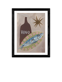 EAST END PRINTS Jazmine Joye 'Fish Supper' Framed Print, 43.4 x 33.4cm, Black Frame, Multi Multi