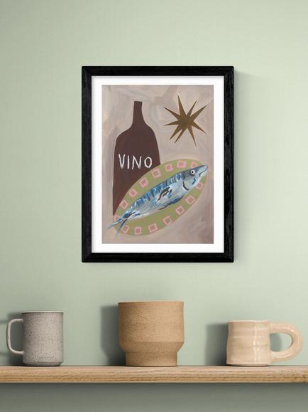 EAST END PRINTS Jazmine Joye 'Fish Supper' Framed Print, 43.4 x 33.4cm, Black Frame - view 2, Multi Multi