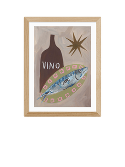 EAST END PRINTS Jazmine Joye 'Fish Supper' Framed Print, 43.4 x 33.4cm, Oak Frame, Multi Multi