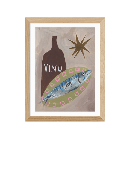 EAST END PRINTS Jazmine Joye 'Fish Supper' Framed Print, 43.4 x 33.4cm, Oak Frame, Multi Multi